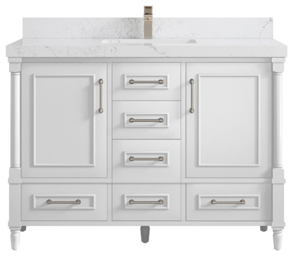 Aberdeen 48 Single Sink Bath Vanity in White 2" Empira Quartz