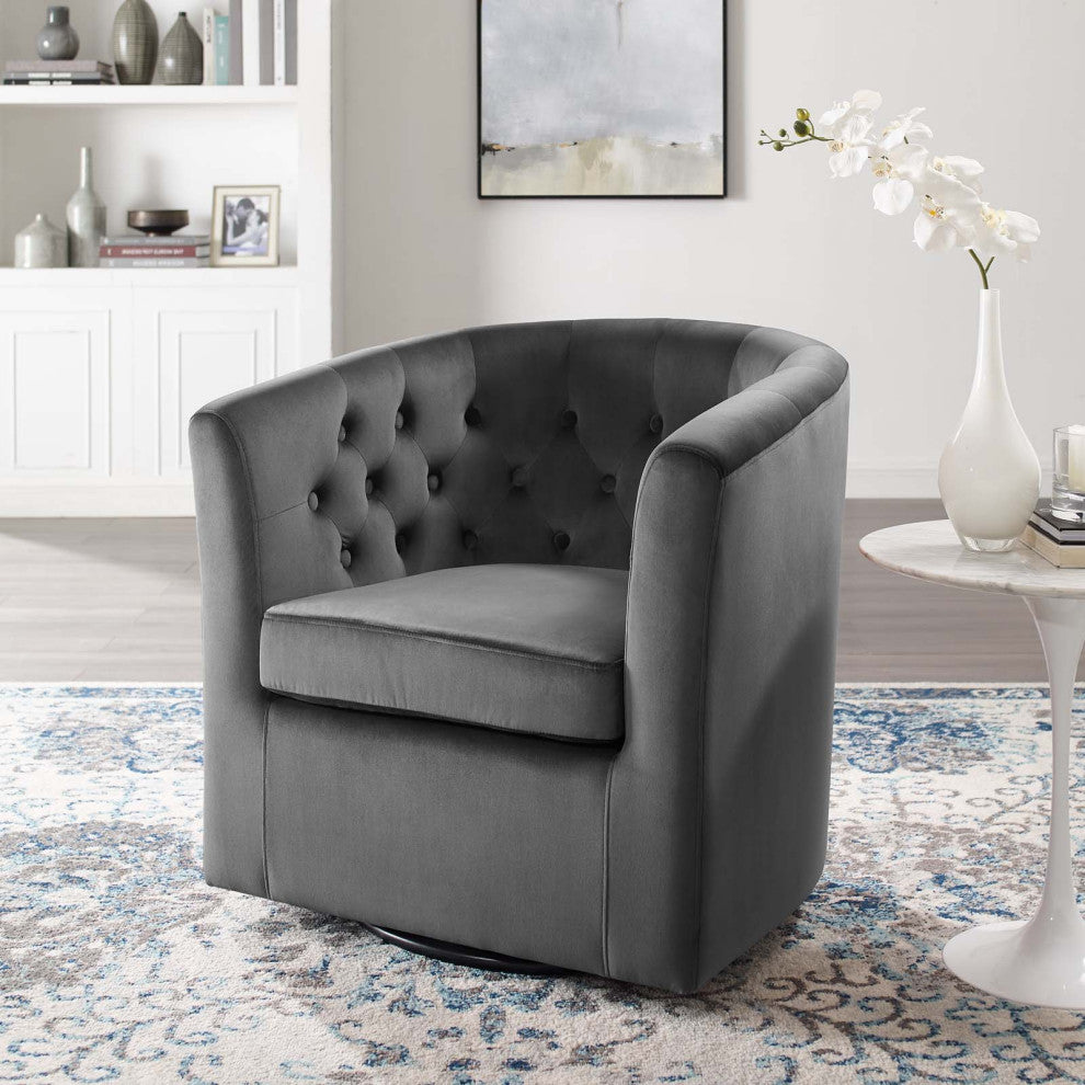 Tufted Armchair Accent Chair, Velvet, Dark Gray, Modern, Lounge Hospitality