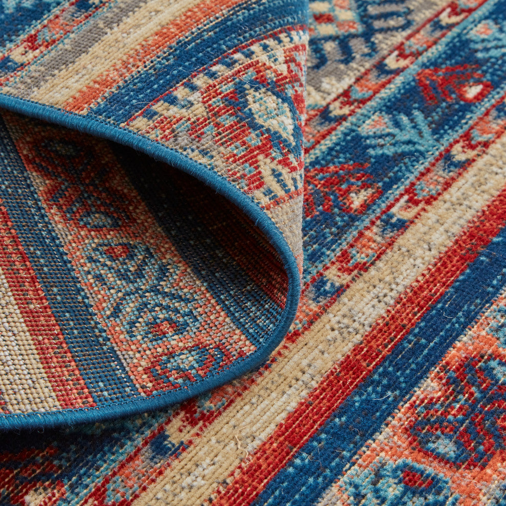 Weave & Wander Kezia Rug, Classic Blue/Ochre Red, 10ft x 13ft-2in