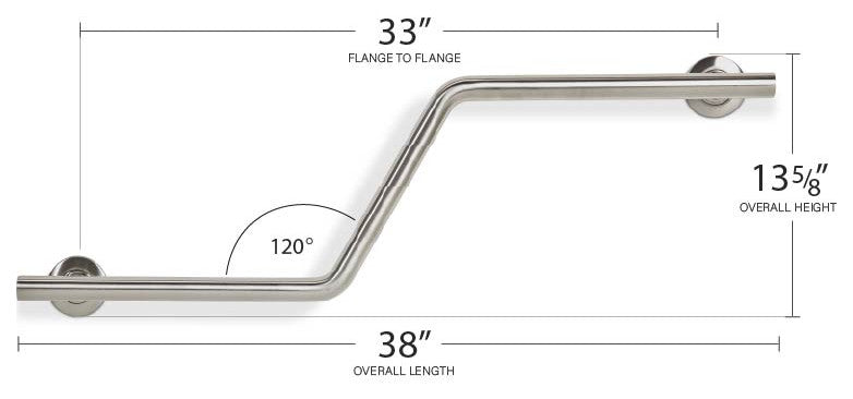 38" Zuma Angled Assist Shower Grab Bar, Satin Stainless, Left-Handed