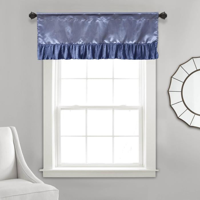 Tache Satin Lustrous Ruffle Victorian Decorative Blue Valance 18 x 52"