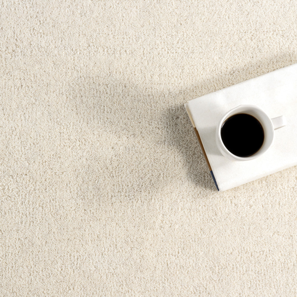 Clementime Modern Wool Area Rug, Ivory 5'x8'Shaped