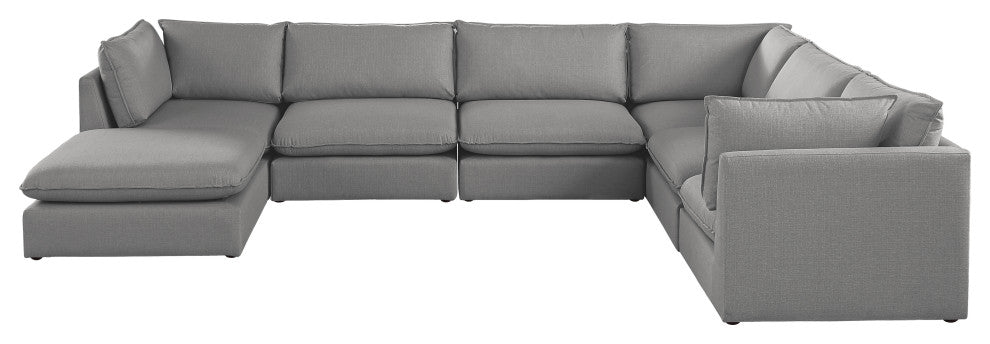 Mackenzie Linen Textured Fabric 7-Piece Modular U-Shaped Sectional, Grey