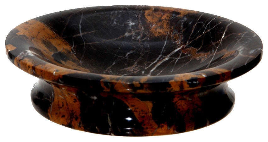 Vinca Collection Black and Gold Marble Round Soap Dish, Black and Brown
