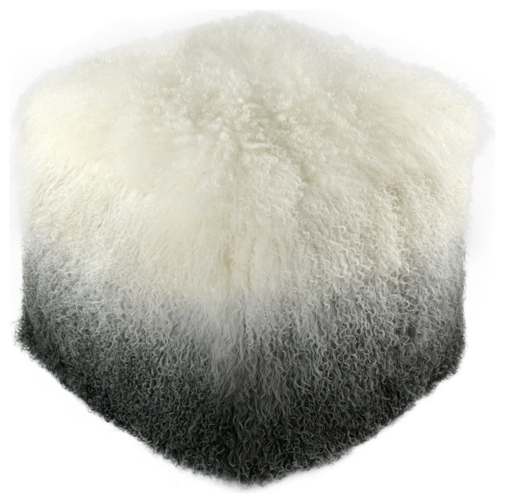 Tibetan Sheep White to Grey Pouf - White