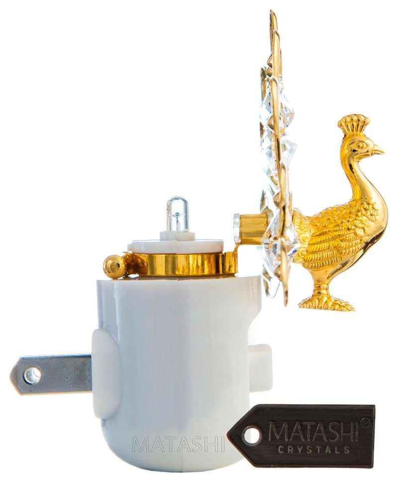 24K Gold Plated Crystal Studded Peacock Night Light With LED Bulb