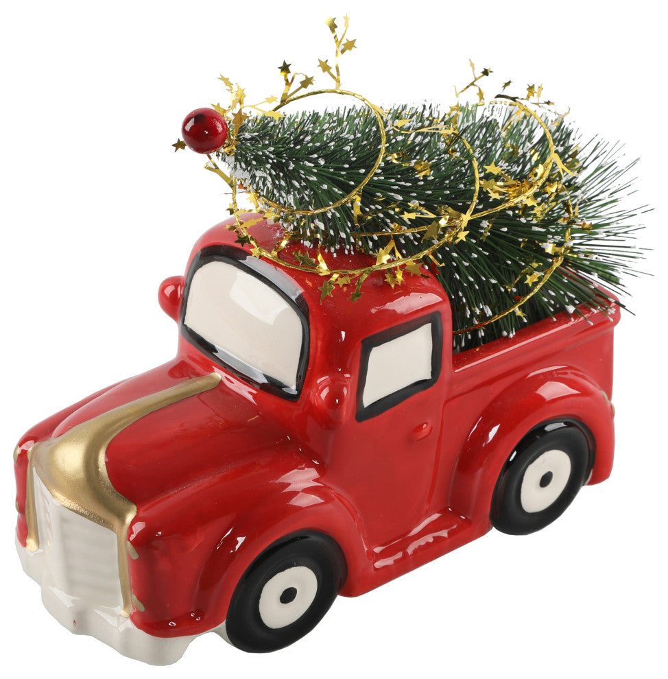 10" L Christmas Tree in Ceramic Red Truck
