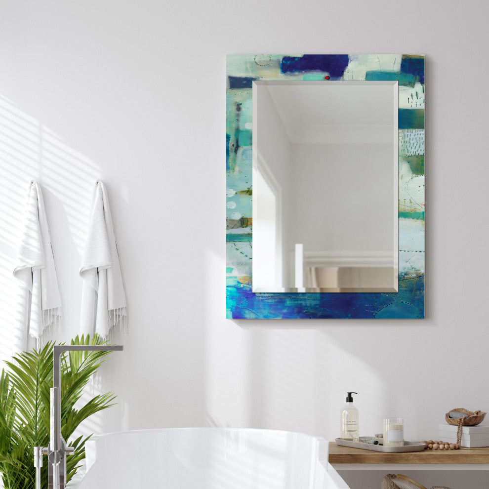 "Crore" Beveled Mirror on Printed Abstarct Tempered Art Glass, 40x30"