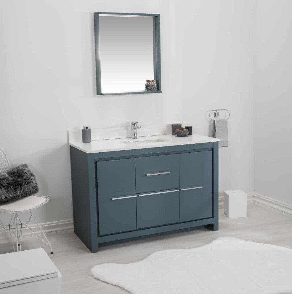 Mila Collection 48" Bathroom Vanity With Sink, Mirror, Countertop, Alasca Blue