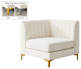 Alina Velvet Upholstered Modular Corner Chair, Cream