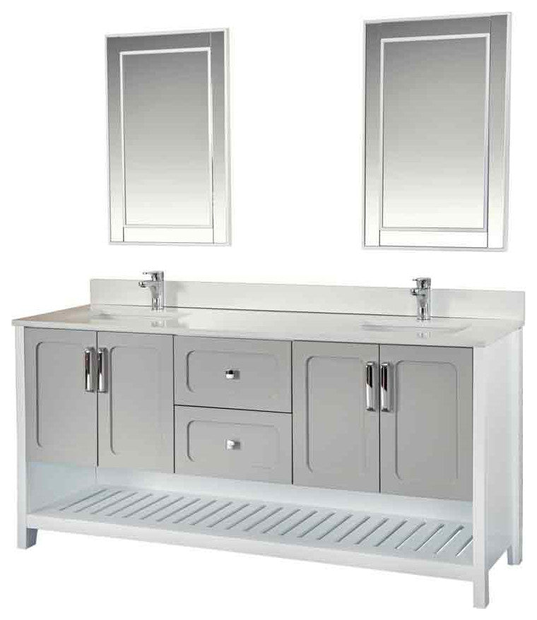 Florin Collection 72" Bathroom Vanity With Sink, Mirror, Countertop, Gray