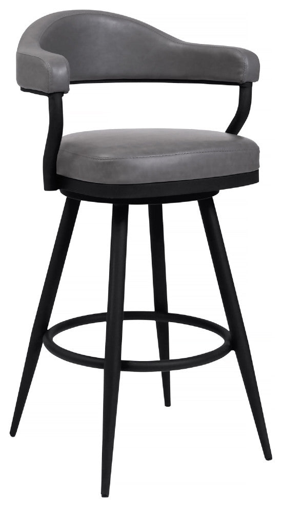 30 Inch Vintage Faux Leather Bar Stool, Metal Peg Legs, Gray
