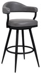 30 Inch Vintage Faux Leather Bar Stool, Metal Peg Legs, Gray