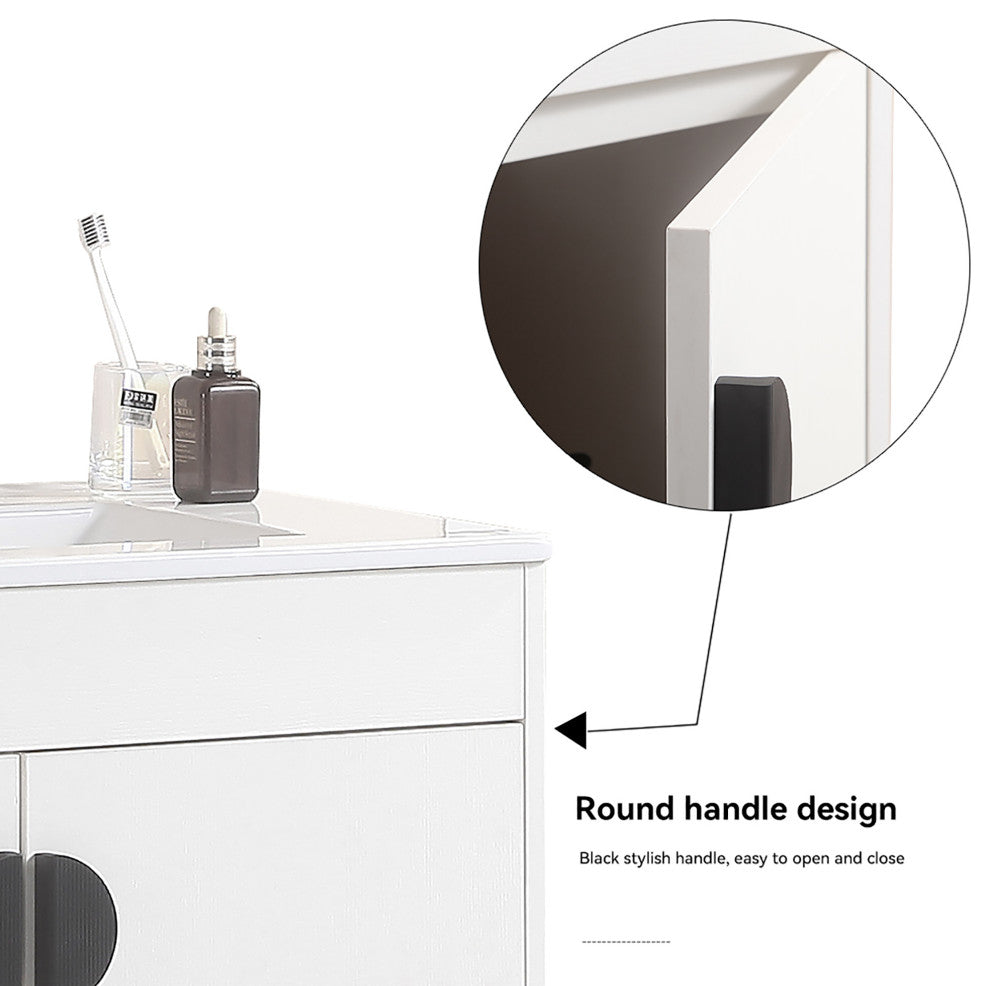 Plywood Freestanding Bath Vanity Set, Integrated Ceramic Sink, White, 24" X 18"