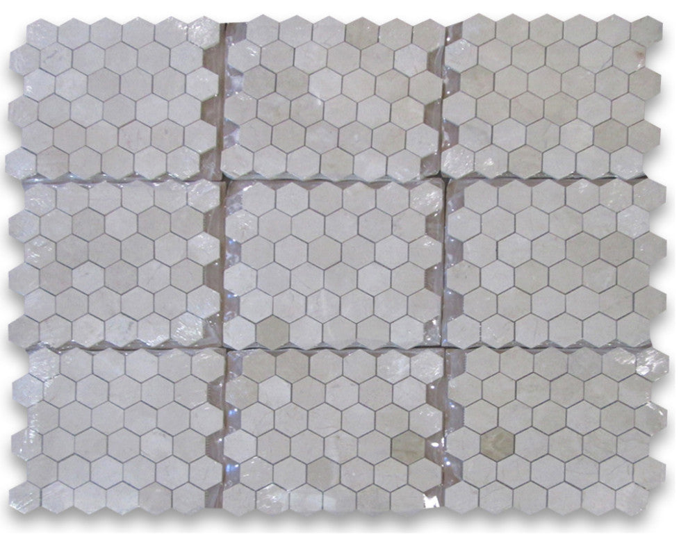 Crema Marfil Marble 2 inch Hexagon Mosaic Tile Polished, 1 sheet