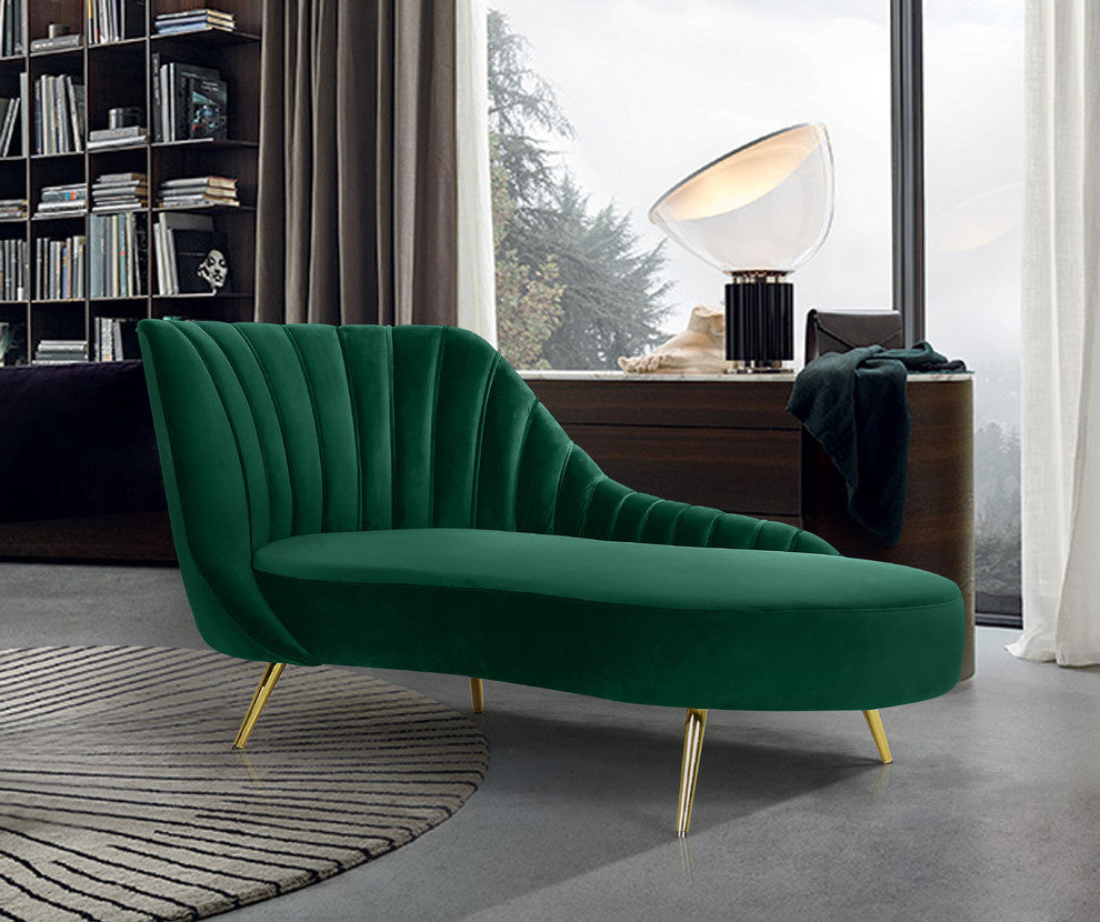 Margo Velvet Upholstered Set, Green, Chaise