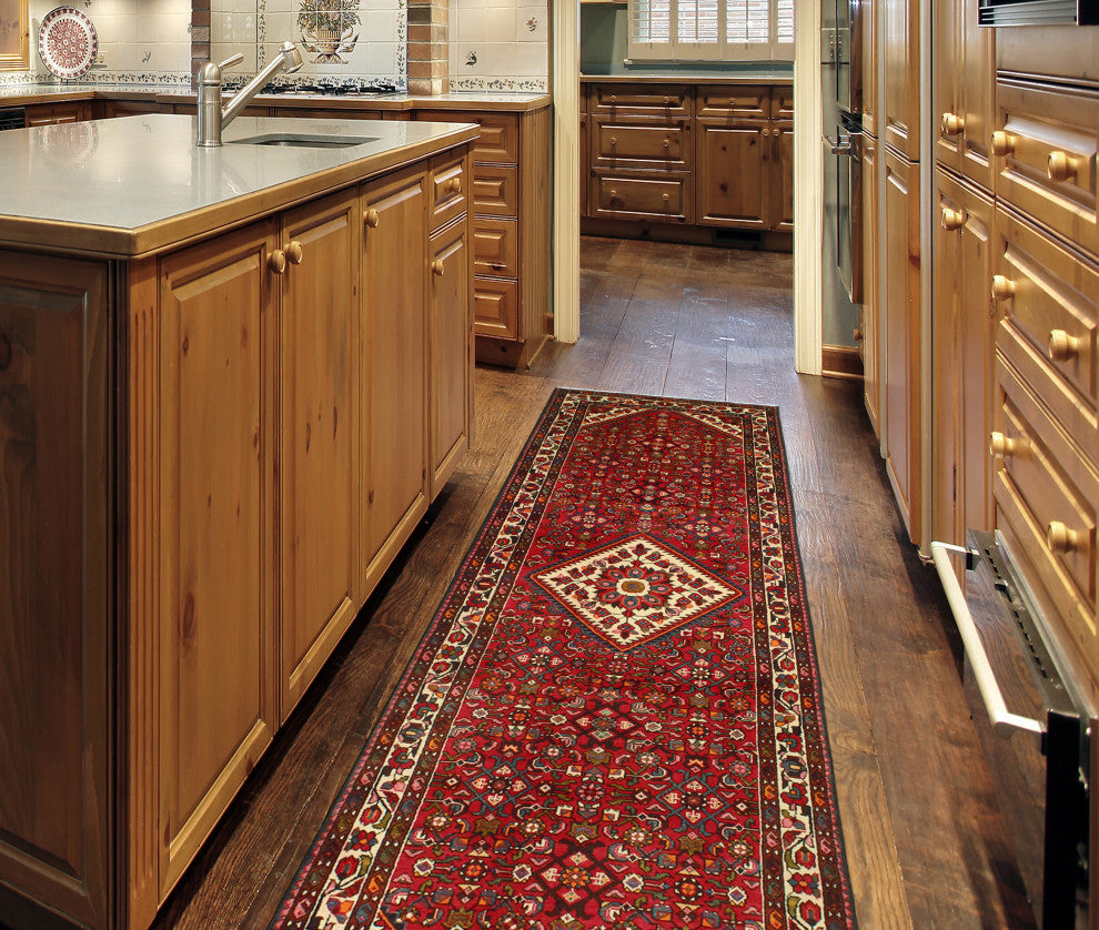 Fine Vintage Distressed Ramazan Red/Ivory Runner, 3'7 x 10'6