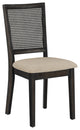 Arbor Hill Beige Linen Rattan Back Dining Chairs, Set of 2, Antique Black