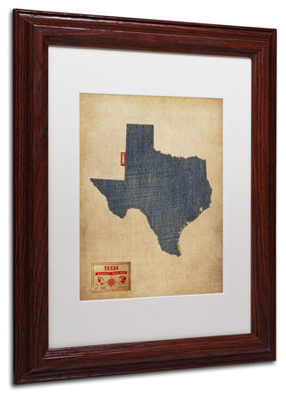'Texas Map Denim Jeans Style' Matted Framed Canvas Art by Michael Tompsett