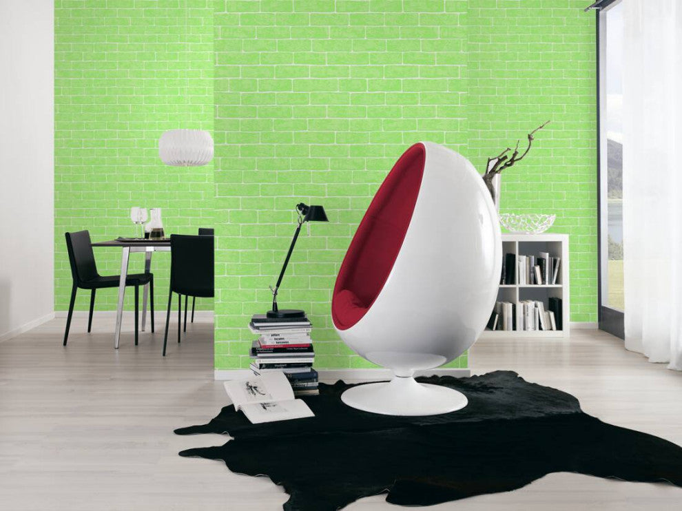 Faux Textured Wallpaper, Stone Wall, 359813, Green, One Roll