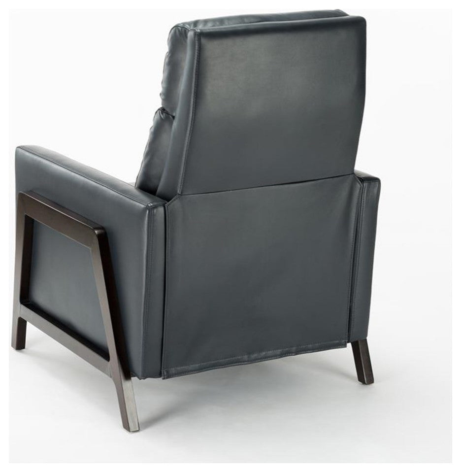 Bowery Hill Mid-Century Push Back Faux Leather Recliner in Midnight Blue