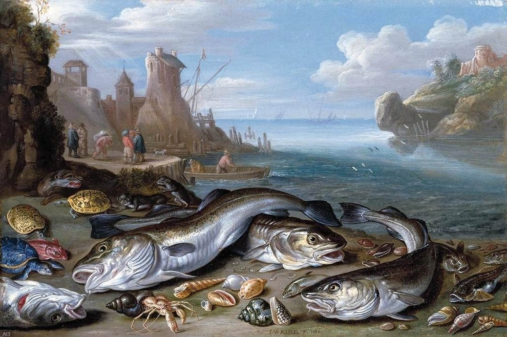 Jan Van I Kessel Harbour Scene With Fish, 18"x27" Wall Decal
