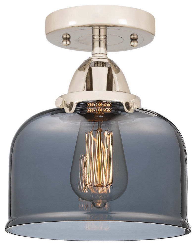 Large Bell Semi-Flush Mount, Polished Nickel, Plated Smoke, Plated Smoke