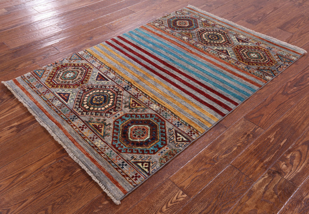 3' 4" X 5' 1" Super Kazak Khorjin Handmade Rug - Q12322