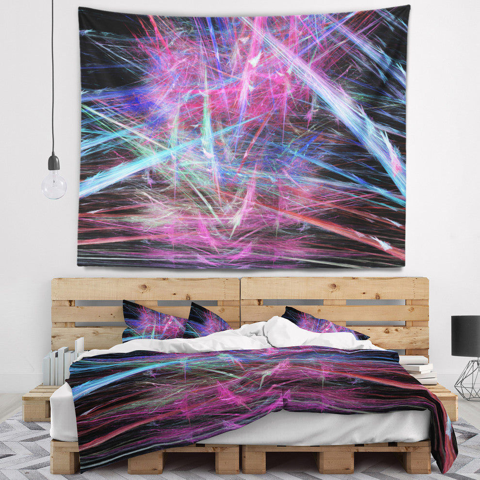 Pink Blue Magical Fractal Pattern Abstract Wall Tapestry, 80"x68"