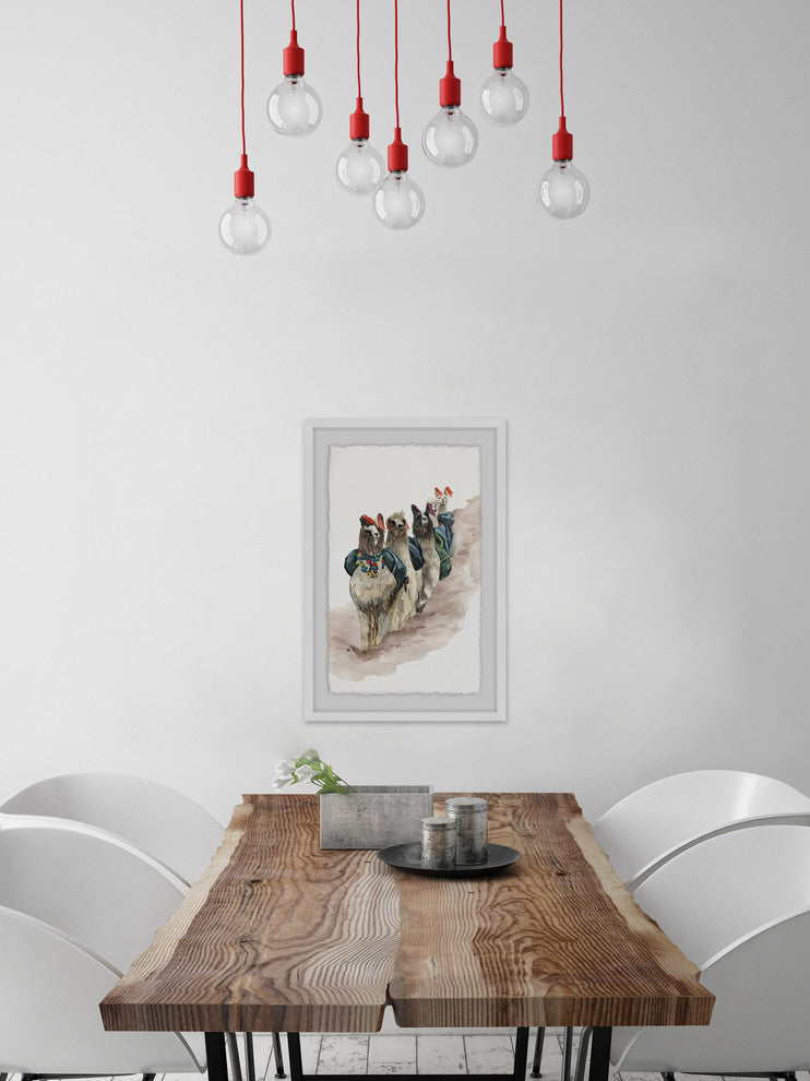 "Llamas in a Row" Framed Painting Print, 30"x45"