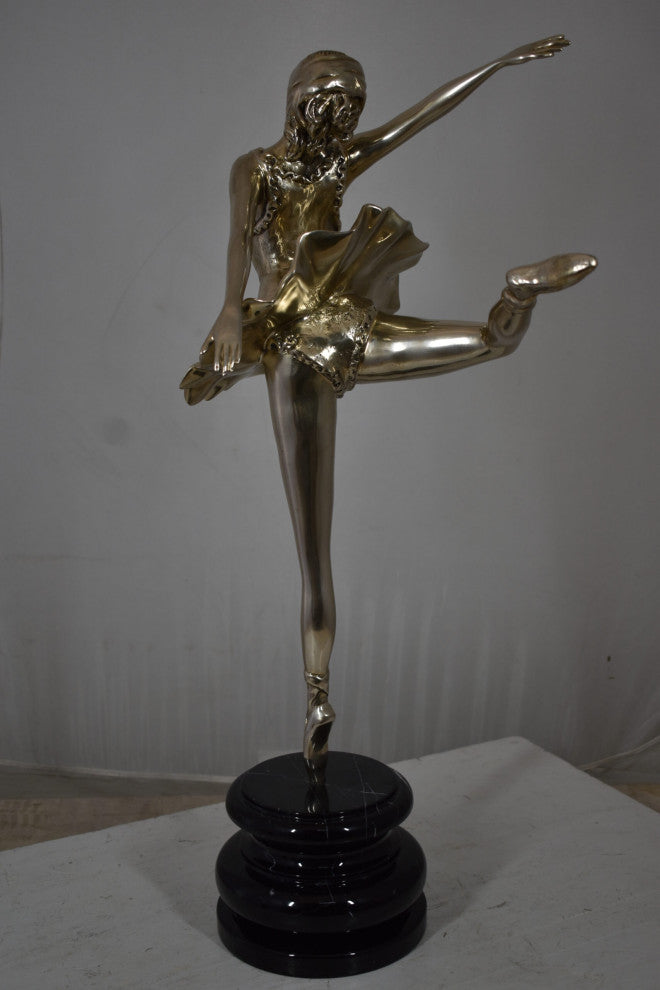 Ballerina Bronze Statue, Silver Finish Size: 14" x 15" x 28"H