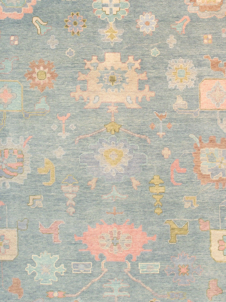 Pasargad Home Oushak Collection Light Blue Wool Area Rug, 6'2"x8'11"
