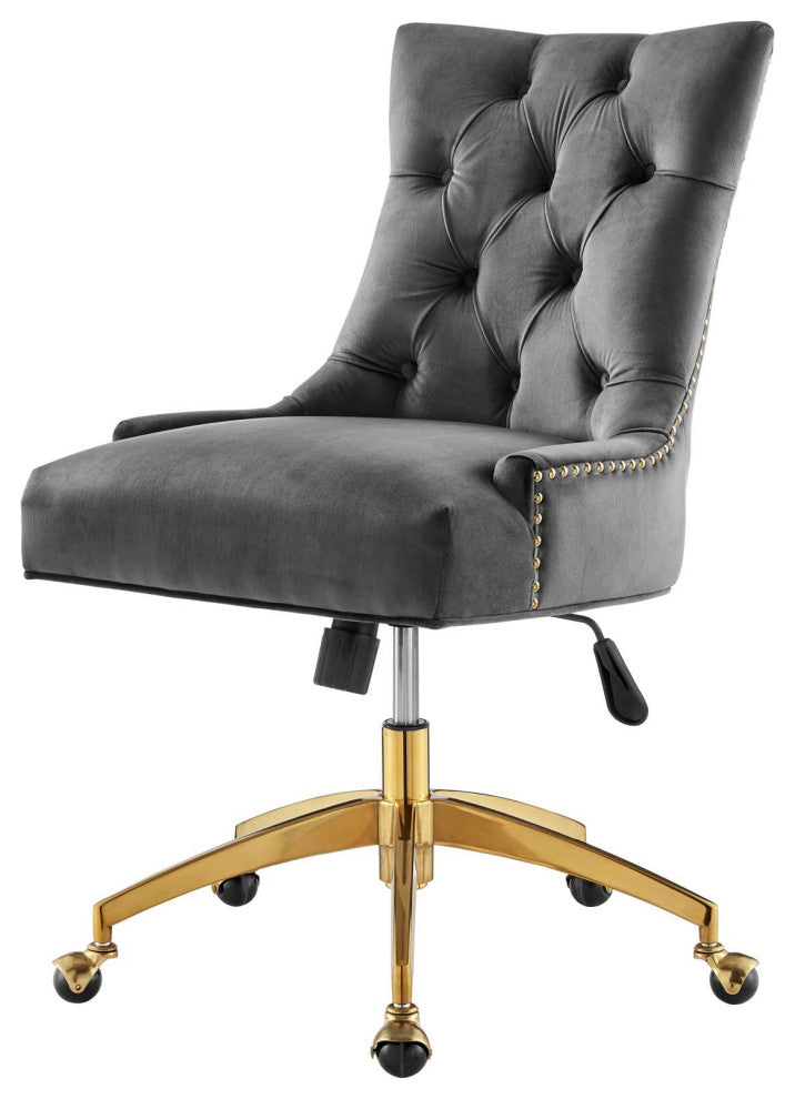 Computer Work Desk Tufted Chair, Velvet, Gold Gray, Home Business Office
