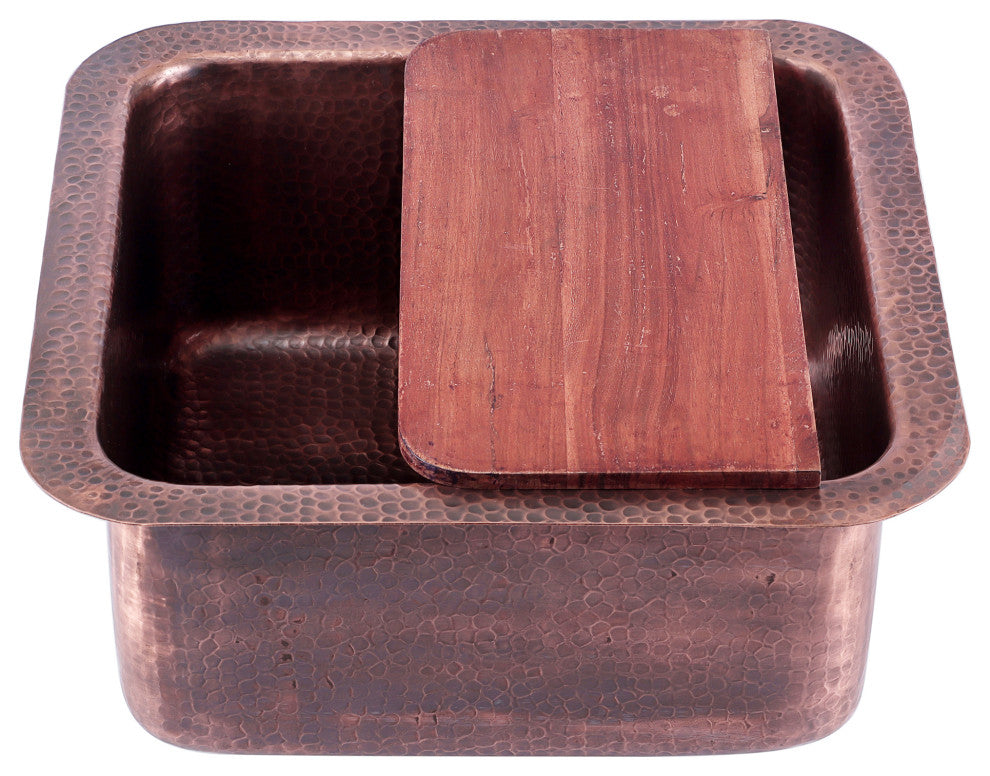 Nantucket Sinks'' SQRC-7PS Copper Square Bar Sink and Cutting Board
