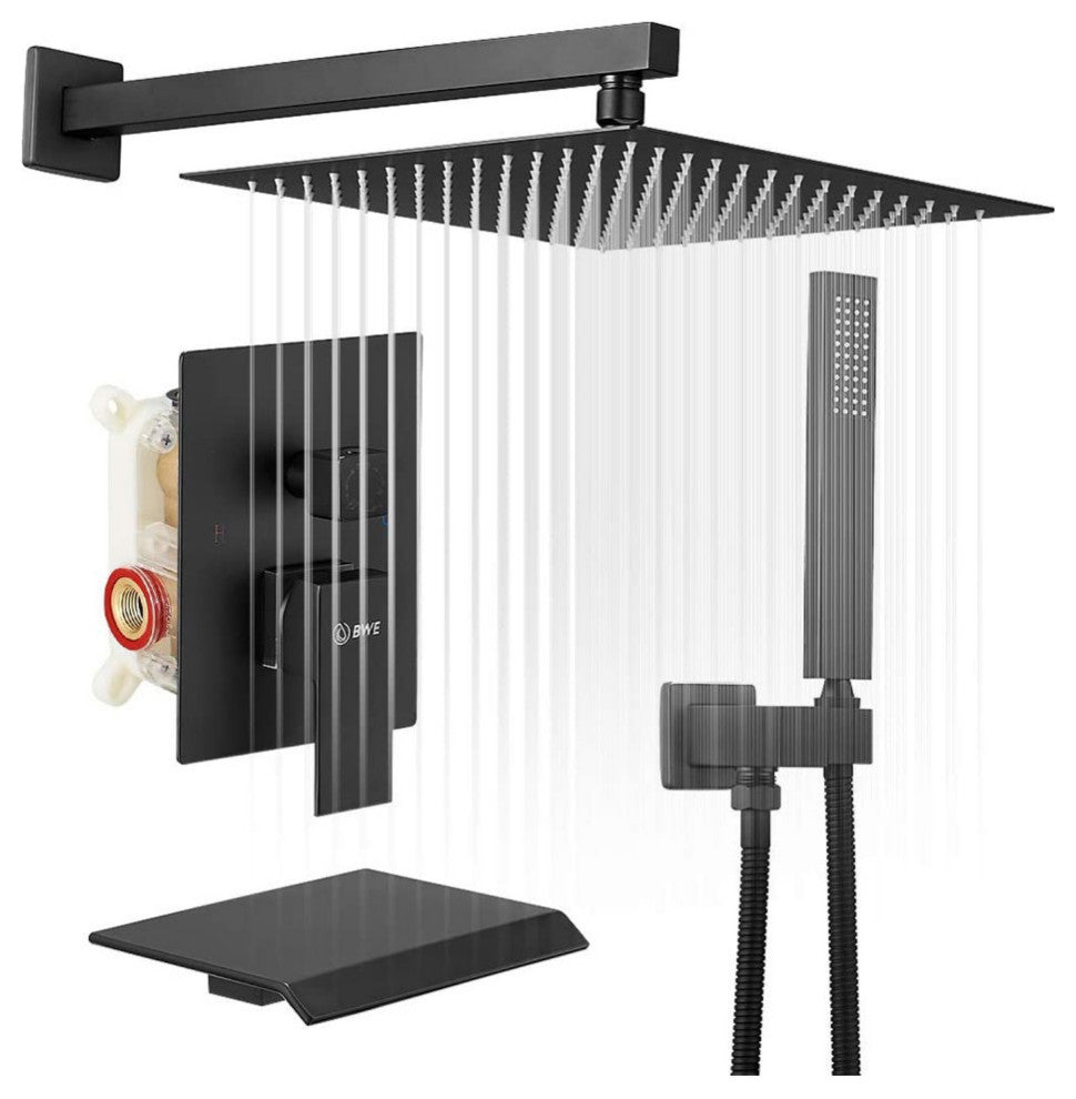 Wellfor 12" Square Bathroom Luxury Rain Mixer Shower Combo Set