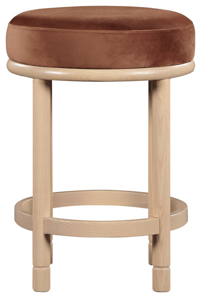 Monette Upholstered Bar and Counter Stool, Cognac, Velvet, Natural Finish