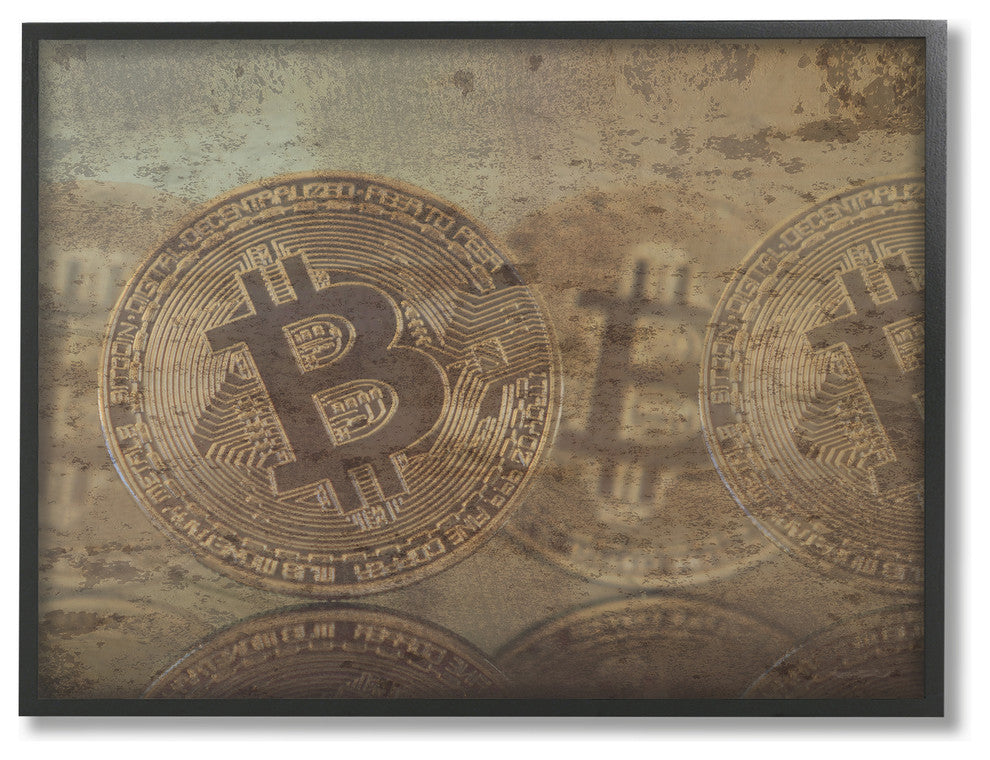Bitcoin Faded and Distressed Framed Giclee Texturized Art, 11x14