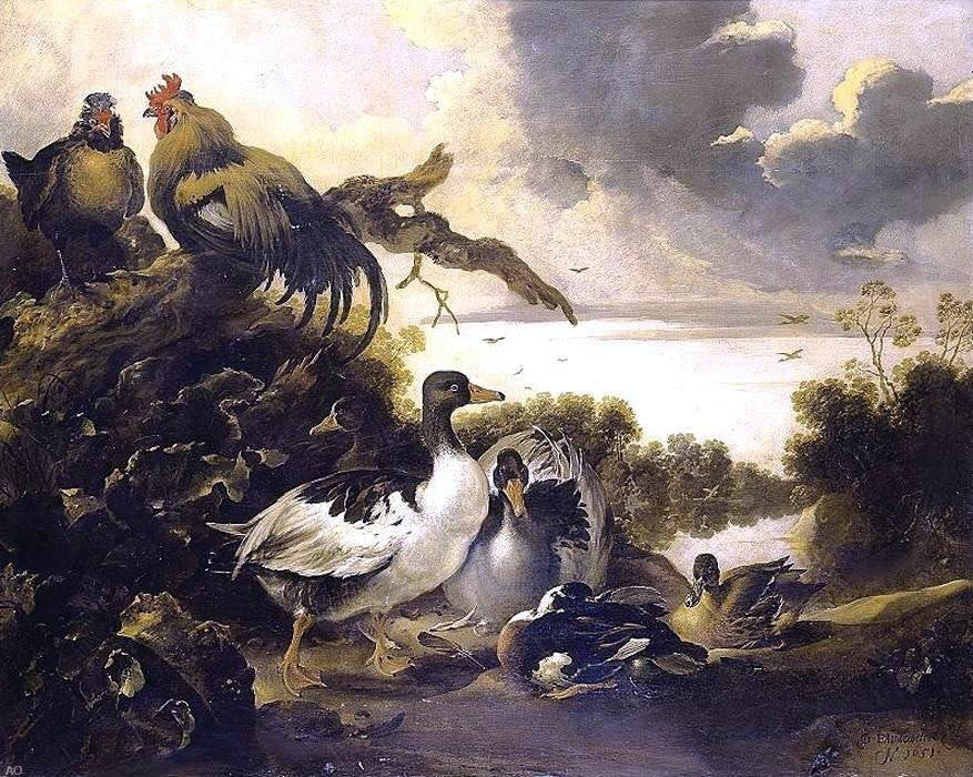 Gijsbert Gillisz De Hondecoeter Fowl on a Riverbank Wall Decal