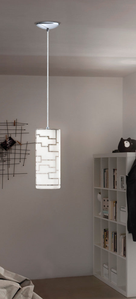 1x60W Mini Pendant w/ Chrome Finish & White Decor Glass