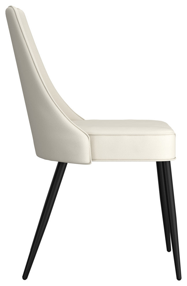 Modern Faux Leather/Metal Dining Chair, Faux Leather, Set of 2, Beige/Black