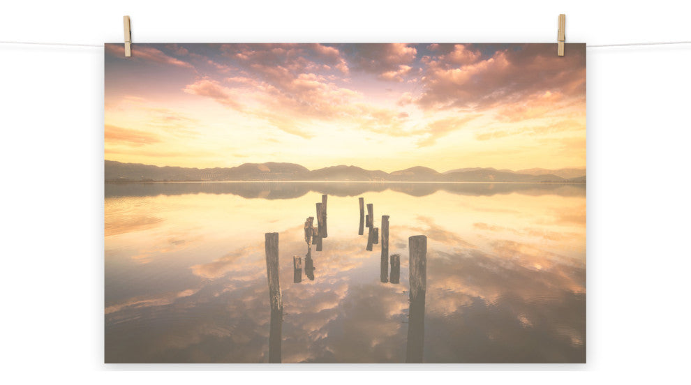 Sunset Pillars and Reflections on Lake Landscape Photo Loose Wall Art Prints, 8" X 10"