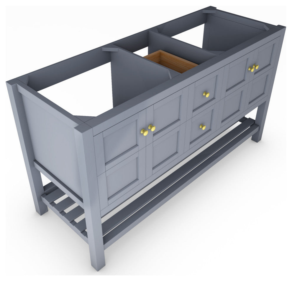 CastelloUSA Alicia 60" Freestanding Vanity, Base Only, Gray, Gold Handles