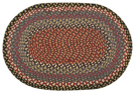 Burgundy, Blue and Gray Braided Rug, 2'X8' Oval