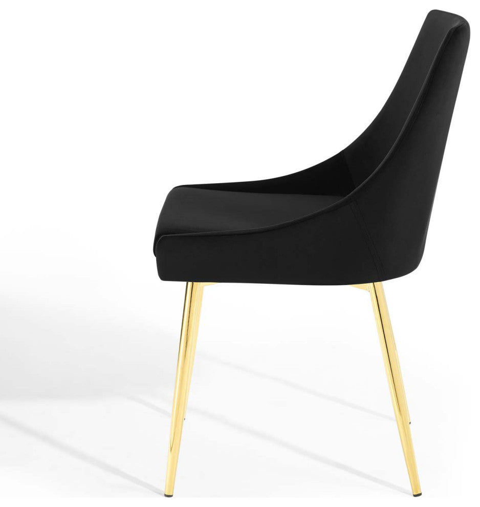 Side Dining Chair, Set of 2, Velvet, Metal, Gold Black, Cafe Bistro Restaurant