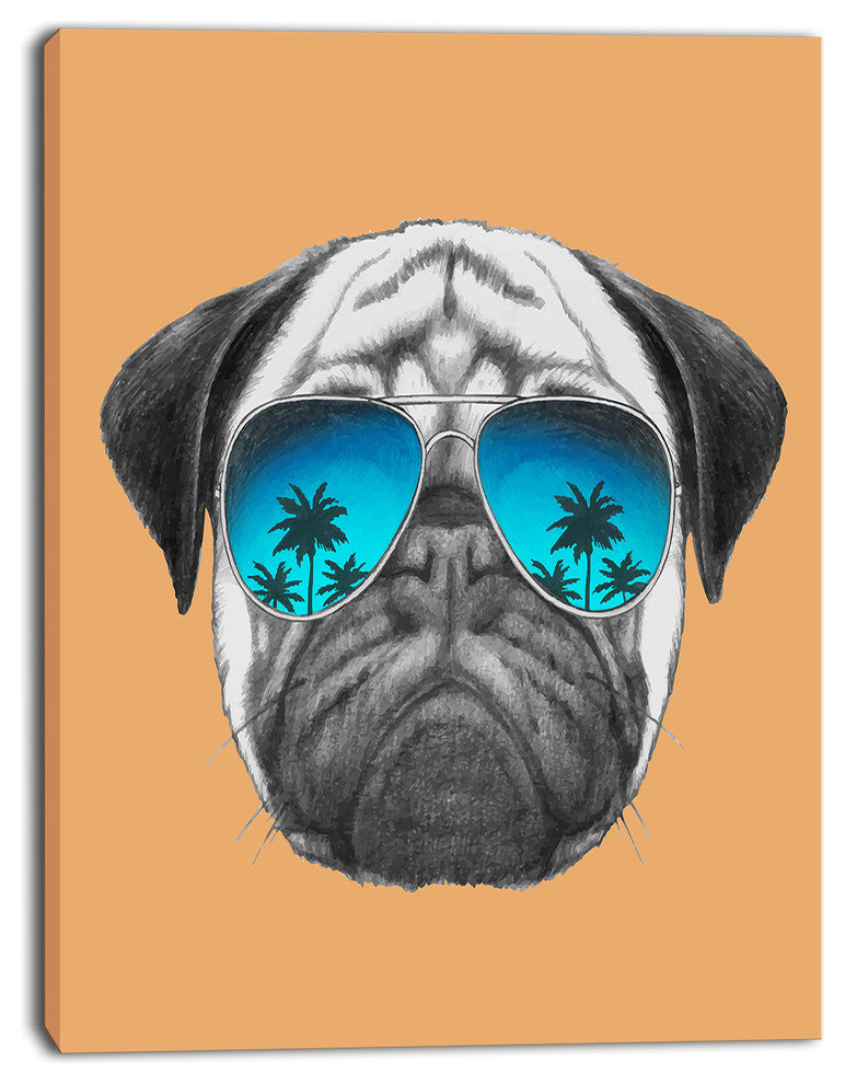 Funny Dog with Blue Glasses, Animal Canvas Art Print, 28"x60"