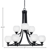 Paramount 9-Light Chandelier, Matte Black, 5.75" White Marble Glass