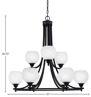 Paramount 9-Light Chandelier, Matte Black, 5.75" White Marble Glass