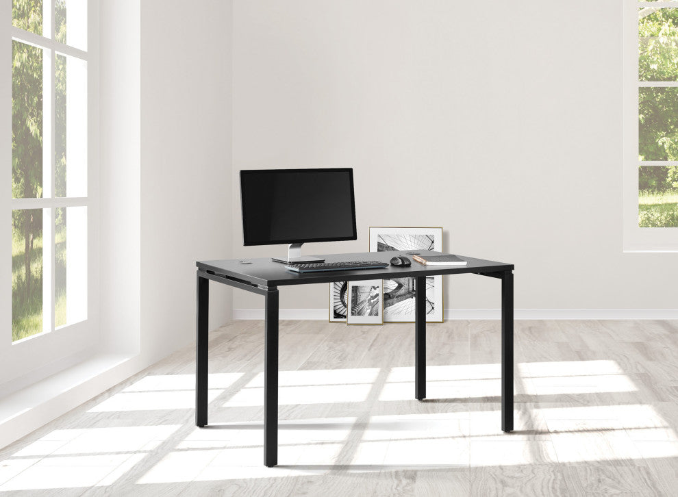 48" Writing Desk With Black Laminate Top and Black Finish Metal Legs