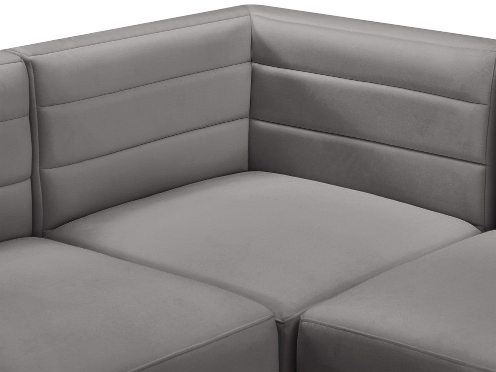 Quincy Velvet Upholstered 3-Piece Modular Sofa, Grey