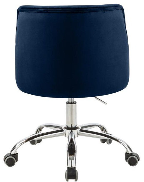 Elegant Office Chair, Velvet Seat & Buttonless Tufted Round Back, Navy/Chrome